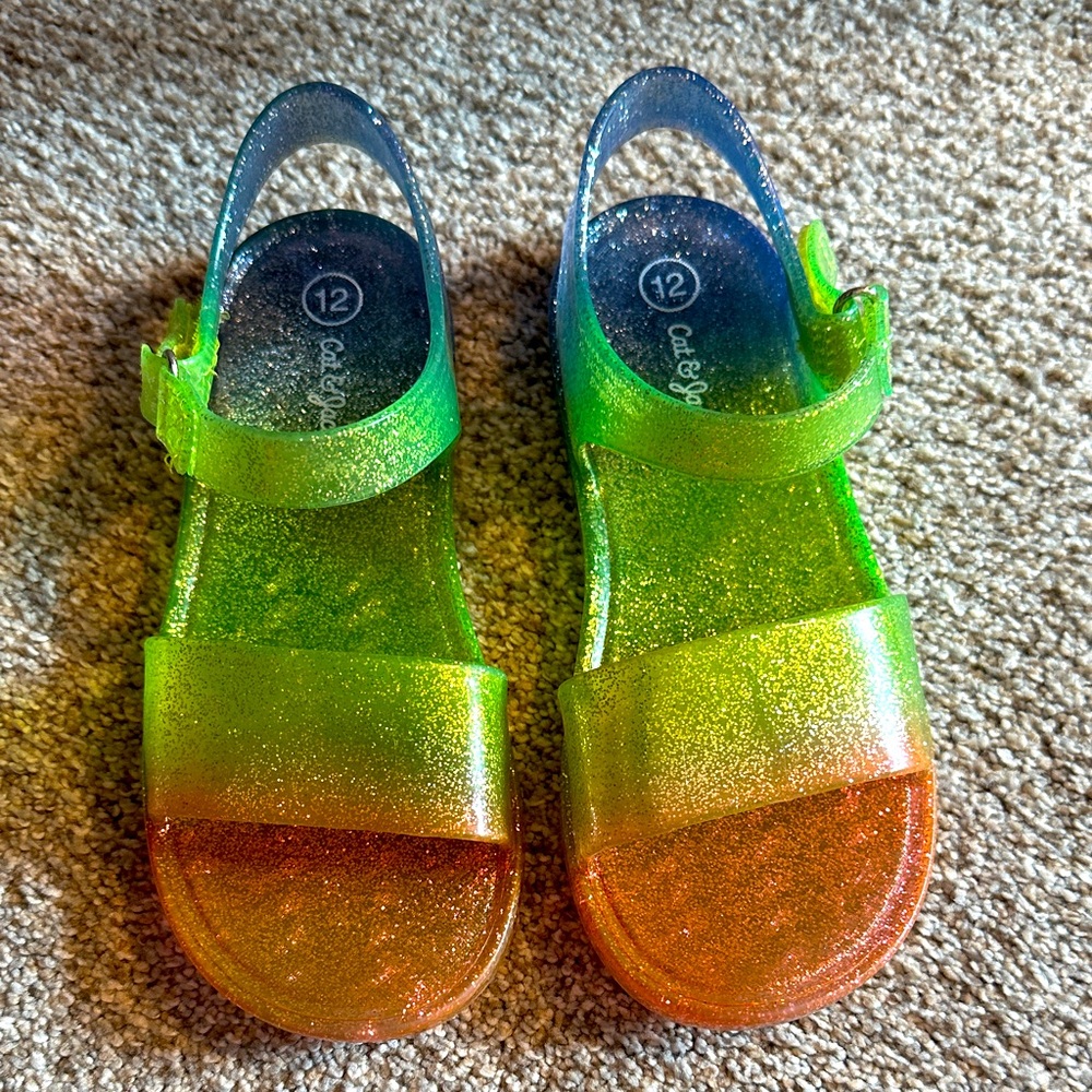 Kids Cat & Jack Jelly Glitter Sandals - Green Blue Orange SZ 12